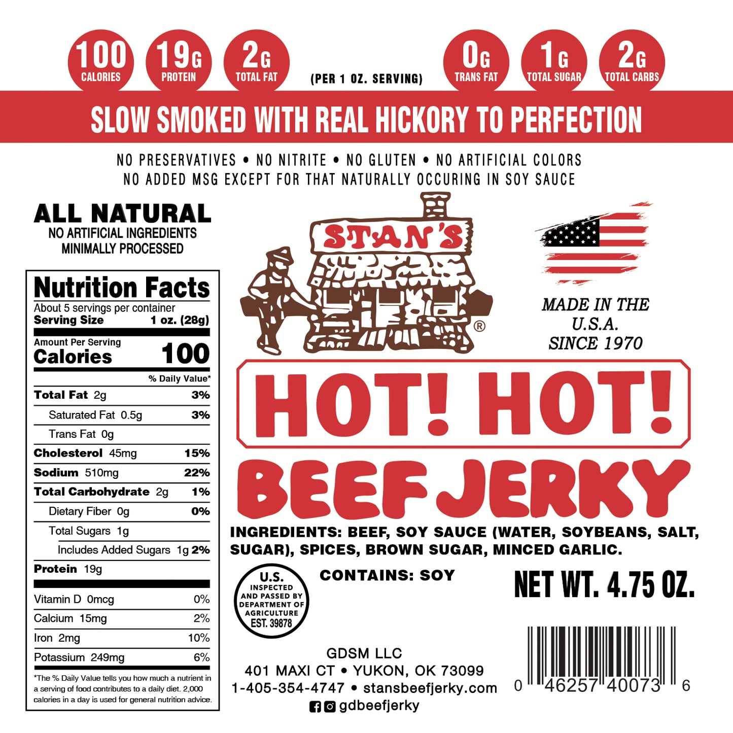 Stan's Beef Jerky - 4.75oz Hot Hot!
