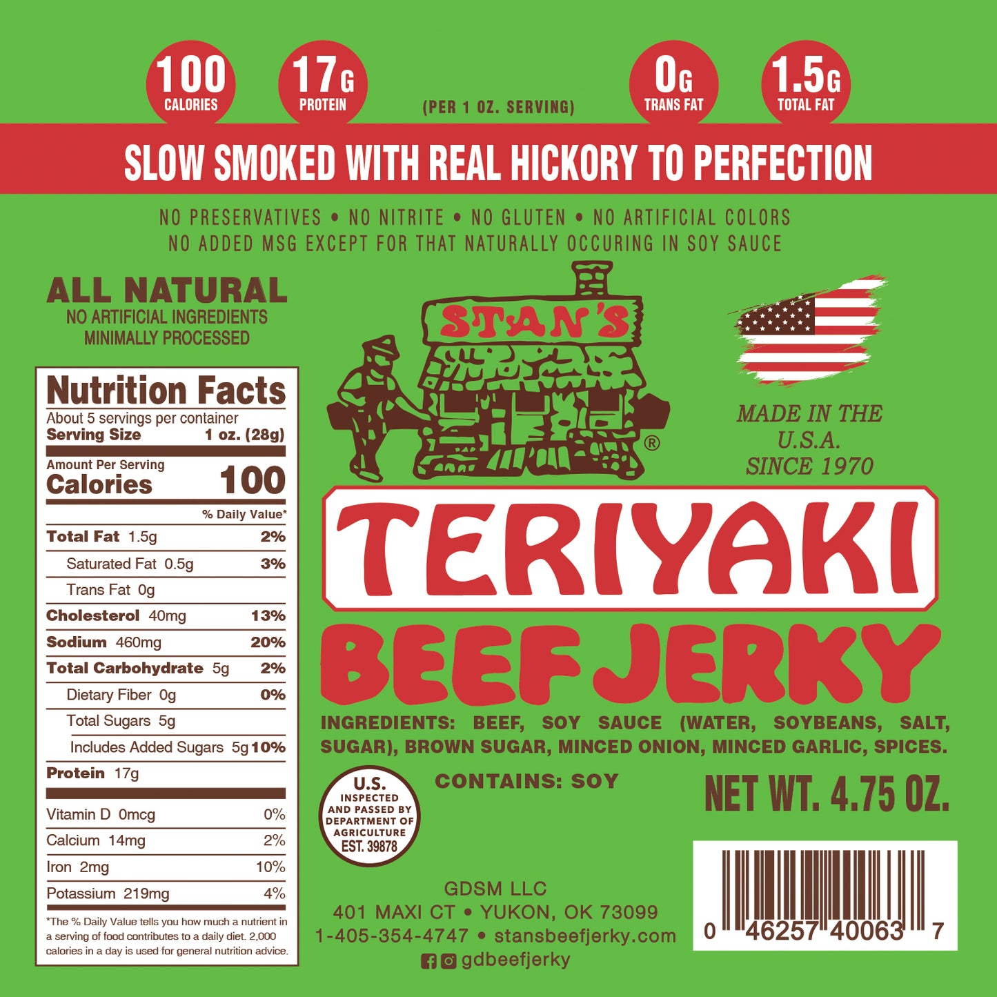 Stan's Beef Jerky - 4.75oz Teriyaki