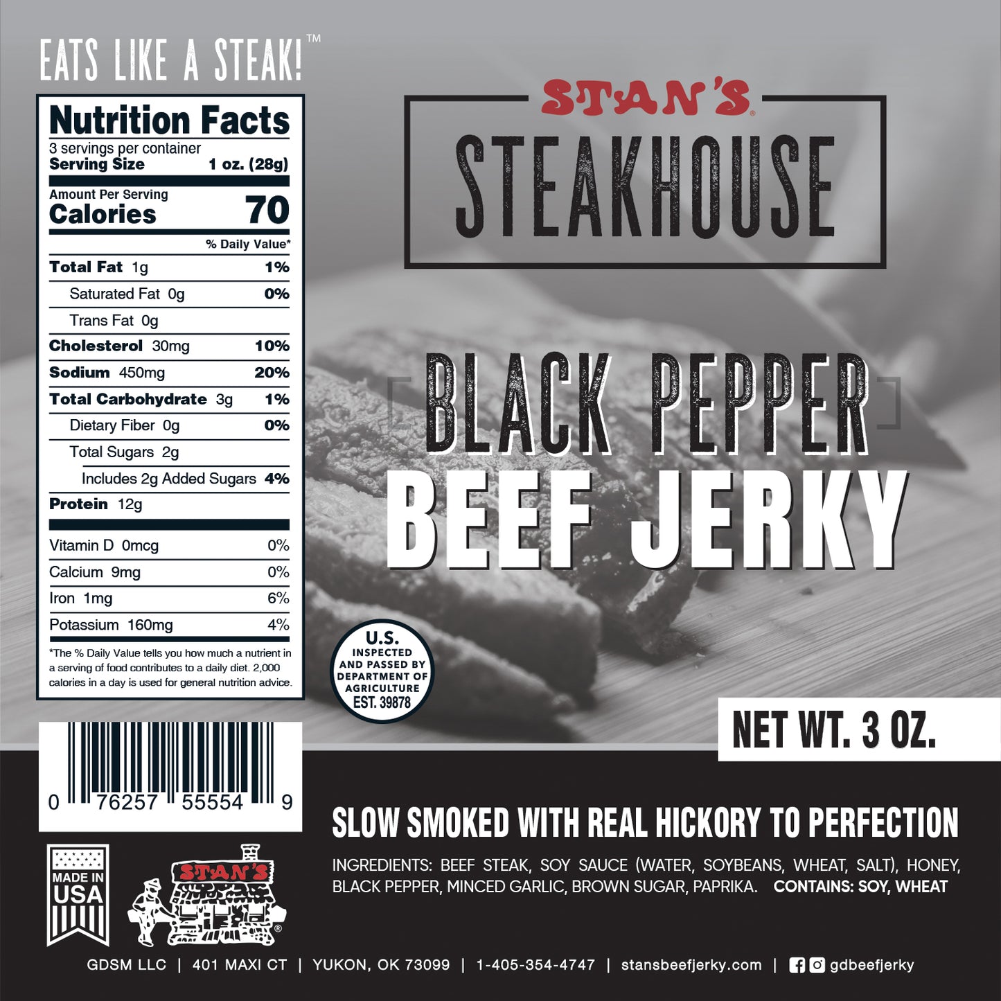 Stan's Steakhouse Beef Jerky - 3oz Black Pepper