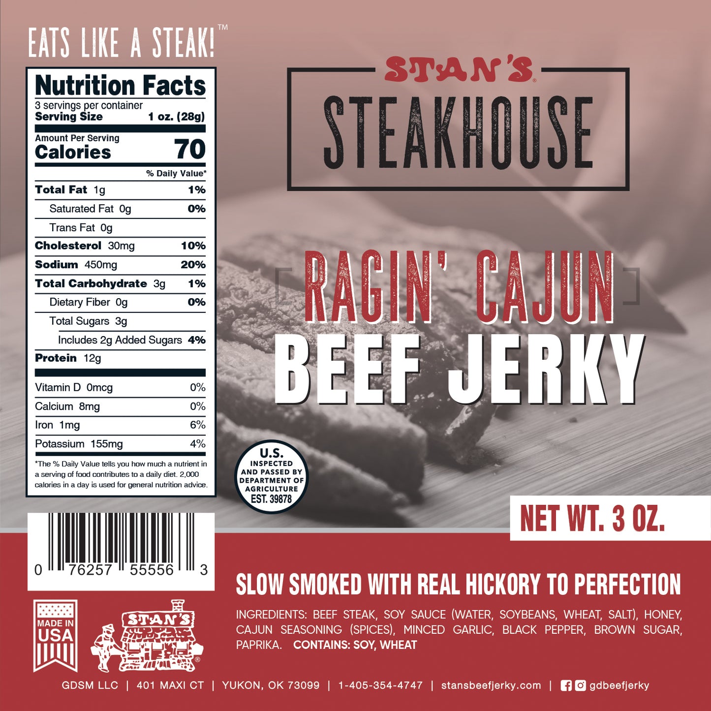 Stan's Steakhouse Beef Jerky - 3oz Ragin' Cajun