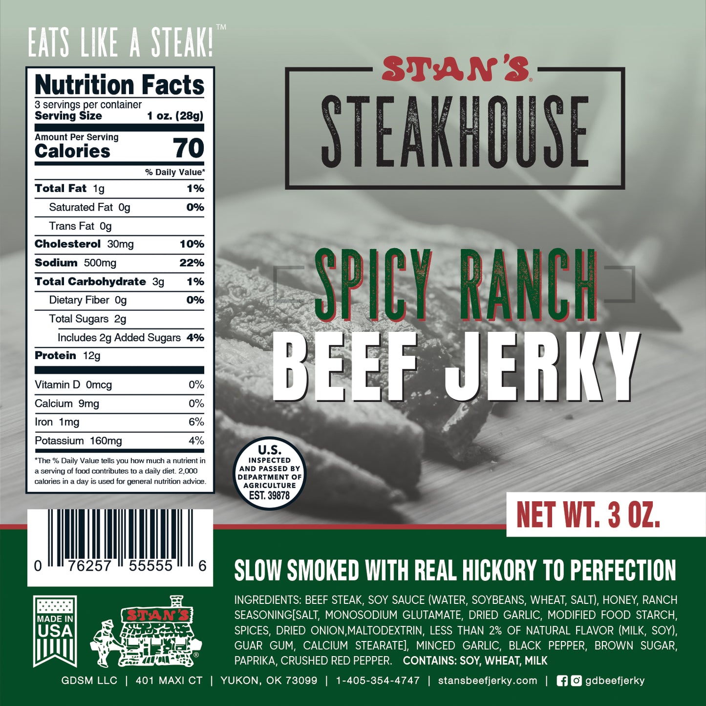 Stan's Steakhouse Beef Jerky - 3oz Spicy Ranch