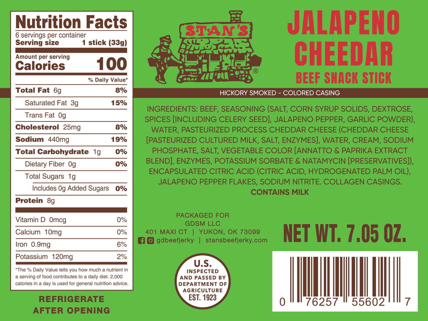 Stan's Beef Snack Sticks - 7.05oz Jalapeno Cheddar – Stan's Beef Jerky