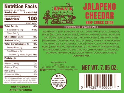 Stan's Beef Snack Sticks - 7.05oz Jalapeno Cheddar