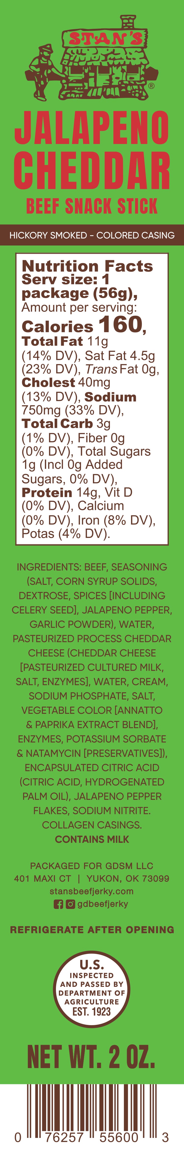Stan's Beef Snack Stick - 2oz Jalapeno Cheddar – Stan's Beef Jerky